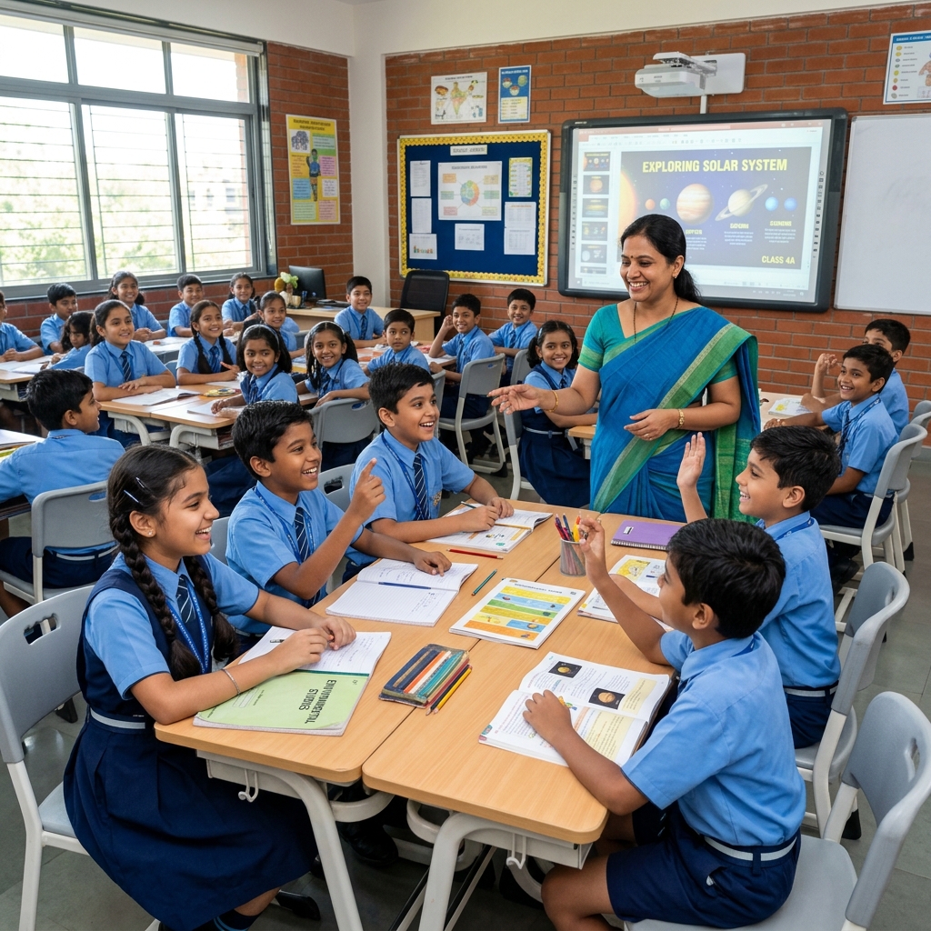 Students learning at Nav Yug School